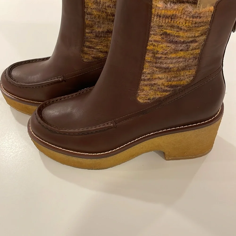 NEW COACH DELANEY WOMENS LEATHER FAUX FUR CHELSEA BOOTS brown tones in size 9.5 - Picture 8 of 15
